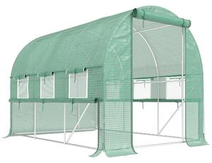 Outsunny Serra per Orto 3x2x2m in Acciaio e Copertura PE, Porte con Zip e Finestre a Rete, Verde | Aosom Italy