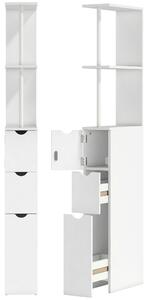 HOMCOM Mobile Colonna Bagno Salvaspazio con Armadietto, Ripiani e Cassetti, 15x33x136.8 cm, Bianco | Aosom Italy
