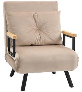 HOMCOM Poltrona Letto Singolo in Tessuto Effetto Velluto Reclinabile in 5 Posizioni con Cuscino Sfoderabile, 63x73x81cm Beige | Aosom Italy