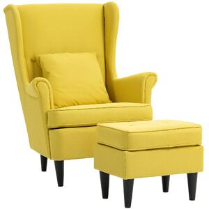 HOMCOM Poltrona con Poggiapiedi in Stile Contemporaneo, in Tessuto Effetto Lino e Legno di Caucciù, 75x83x104 cm, Giallo | Aosom Italy