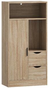 HOMCOM Mobile Bagno Salvaspazio Slim con 2 Cassetti, Ripiani e Armadietto, 50x25x100 cm, Legno Naturale | Aosom Italy