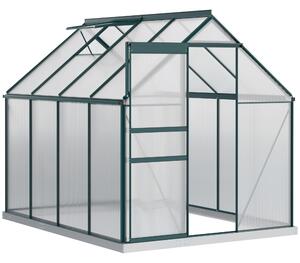 Outsunny Serra da Giardino con porta scorrevole, tetto inclinato con grondaie, in Metallo e Alluminio, Anti-UV, 190x253x199cm, Verde | Aosom Italy