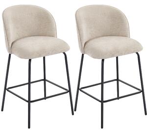 HOMCOM Set 2 Sgabelli da Bar con Schienale e Poggiapiedi, Rivestimento in Tessuto e Gambe in Acciaio, Beige | Aosom Italy
