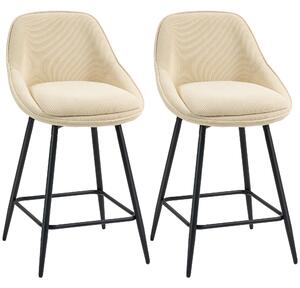 HOMCOM Set 2 Sgabelli Bar Girevoli con Schienale e Braccioli, Rivestimento in Velluto a Coste e Poggiapiedi, Beige | Aosom Italy