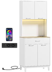 HOMCOM Credenza Moderna con Luci LED, Prese Elettriche e USB, 2 Armadietti e Cassetto, 71x40x180 cm, Bianco | Aosom Italy
