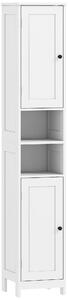 HOMCOM Mobile Alto Bagno con 2 Ripiani Aperti e 2 Armadietti con Scaffali Regolabili, in Legno, 30x30x170 cm, Bianco | Aosom Italy