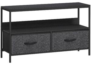 HOMCOM Mobile Porta TV da 47" con Cassetti Pieghevoli in Tessuto e Mensola in Metallo e MDF, 98x29x56 cm, Nero | Aosom Italy