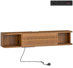 HOMCOM Mobile Porta TV fino 50" Sospeso con Prese di Corrente, USB e Tipo C, Cassetto e Ripiani, 120x24x22.4 cm, Noce | Aosom Italy