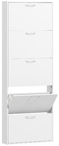 HOMCOM Mobile Scarpiera a 5 Ante Antiribaltamento, in Legno, 65x17x180.5 cm, Bianco | Aosom Italy