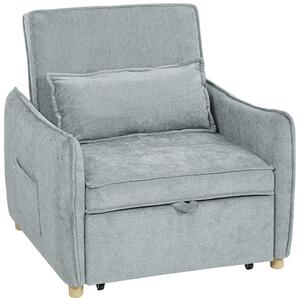 HOMCOM Poltrona Letto 3 in 1 con Schienale Reclinabile e Cuscino, Sedia in Ciniglia con tasche laterali, 88x84x87 cm, Grigio | Aosom Italy
