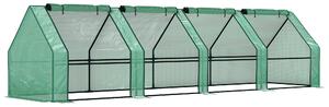 Outsunny Mini Serra da Giardino a 4 Porte Arrotolabili con Copertura Allungata, in Acciaio e PE, 360x90x90 cm, Verde | Aosom Italy
