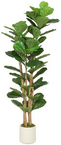 HOMCOM Pianta di Fico Artificiale Verde in PEVA e Legno con Vaso Contenitore in PP e Cemento, 50x50x150 cm | Aosom Italy