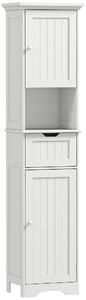 HOMCOM Mobile Colonna Bagno in Legno con 2 Armadietti con Sensore, Ripiano Aperto e Cassetto, 40x30x170 cm, Bianco | Aosom Italy