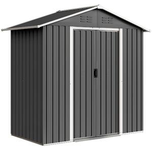 Outsunny Casetta da Giardino Capanno Porta Attrezzi Acciaio 194x107x191 cm, Grigio | Aosom Italy