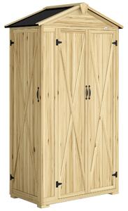 Outsunny Armadio da Giardino Casetta Porta Attrezzi 3 Porte 93x53x168cm Naturale | Aosom Italy
