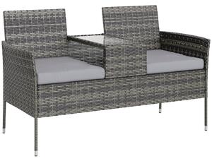 Outsunny Panchina da Esterno 2 Posti con Tavolino da Caffè, in Acciaio e Rattan PE, 137x59x82 cm, Grigio | Aosom Italy