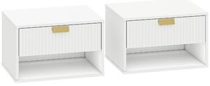 HOMCOM Set di 2 Comodini Sospesi con Cassetto Decorato e Mensola Aperta, Bianco | Aosom Italy