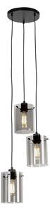 Lampada a sospensione di design nera con vetro fumé 3 luci - Dome