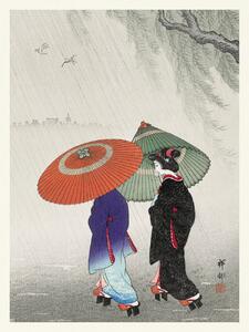 Stampa artistica Geisha in the Rain Wearing Traditional Kimono Japandi Vintage - Ohara Koson, (30 x 40 cm)
