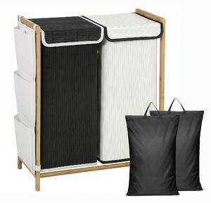 HOMCOM Cesto Portabiancheria 2 Scomparti 120L con Coperchi, Tasche Laterali e Sacchi Estraibili, per Camera da Letto | Aosom Italy