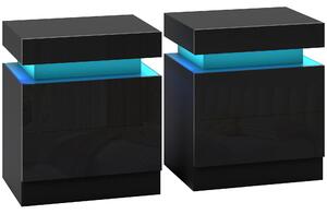 HOMCOM Set 2 Comodini LED a 16 Colori e 4 Modalità con 2 Cassetti, in Legno, 45x35x52 cm, Nero | Aosom Italy