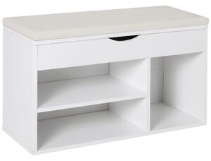 HOMCOM Panca Scarpiera, Mobile Portascarpe Salvaspazio con Sedile Imbottito Ribaltabile da Ingresso Legno, 80x30x47cm, Bianco | Aosom Italy