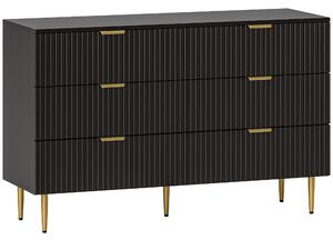 HOMCOM Cassettiera 6 Cassetti Moderna con Maniglie Dorate, 120x40x76.5cm, Nero | Aosom Italy