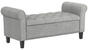 HOMCOM Panca Fondo Letto in Tessuto Effetto Velluto con Contenitore e Braccioli Arrotolati, Grigio Chiaro | Aosom Italy