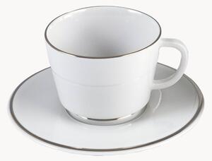 Set di 2 tazze da caffè in porcellana fatte a mano con piattini e bordo in platino dipinto a mano Vitruv