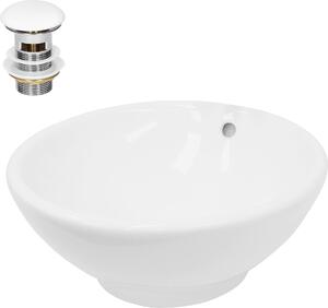 LuxeBath Lavabo Lavabo da appoggio rotondo, Ø 42x17 cm, bianco, in Vetroceramica, incl. set di scarico senza troppopieno
