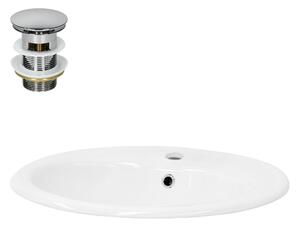 Lavabo LuxeBath Lavabo da appoggio ovale, 57x48,5x19,5 cm, bianco, Vetroceramica, incl. set di scarico con troppopieno