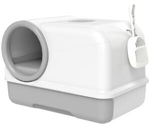 PawHut Lettiera per Gatti Chiusa con Coperchio, Vassoio e 2 Sacchetti di Carbone, in PP, 59x39.5x39.5 cm, Bianco e Grigio | Aosom Italy