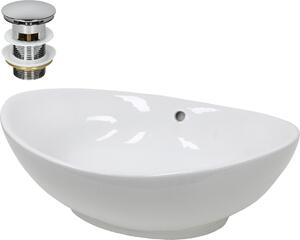 Lavabo LuxeBath Lavabo da appoggio ovale, 59x39x20 cm, bianco, Vetroceramica, incl. set di scarico con troppopieno