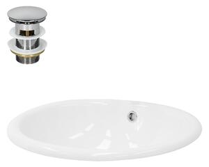 Lavabo LuxeBath Lavabo da appoggio ovale, 49x40,5x19,5 cm, bianco, in Vetroceramica, incl. set di scarico con troppopieno