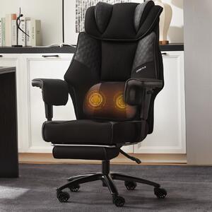 Sedia da ufficio di grandi dimensioni, con cuscino lombare massaggiante, imbottitura extra-spessa, tessuto a rete traspirante, braccioli regolabili, poggiapiedi, design ergonomico. Colore: nero