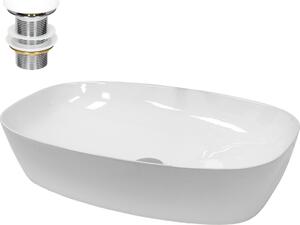 Lavabo LuxeBath Lavabo da appoggio ovale, 60,5x38x14 cm, bianco, in Vetroceramica, incl. set di scarico senza troppopieno