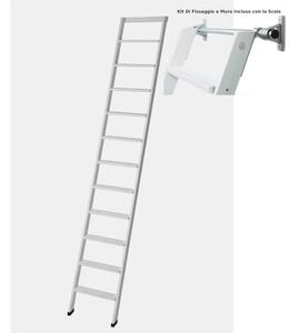 Scala da Appoggio UP 11 gradini Lunghezza 2.75 Mt in Faggio Massello Dimensioni 45x9x h 2,75 cm Peso 9,5 Kg Con KIT INCLUSO, Scala colore legno Naturale
