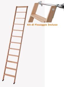 Scala da Appoggio UP 11 gradini Lunghezza 2.75 Mt in Faggio Massello Dimensioni 45x9x h 2,75 cm Peso 9,5 Kg Con KIT INCLUSO, Scala colore legno Naturale