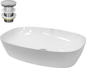 Lavabo LuxeBath Lavabo da appoggio ovale, 60,5x38x14 cm, bianco, in Vetroceramica, incl. set di scarico senza troppopieno