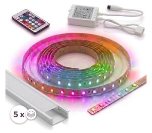 Kit 1x striscia LED RGBW digitale 16,5 W/230 V, 5 m + 5 profili da incasso da 1 m + telecomando