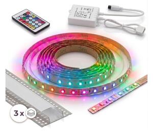 Kit 1x striscia LED RGBW digitale 9,6W/230V 3 m + 3x profili da incasso da 1 m + telecomando