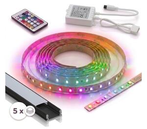 Kit 1x striscia LED RGBW digitale 16,5 W/230 V, 5 m + 5x profili da incasso da 1 m + telecomando