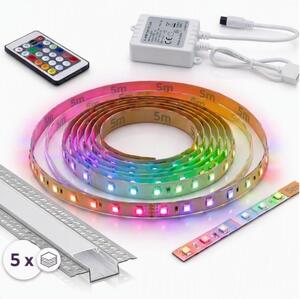 KIT 1x striscia LED RGBW DIGITALE LED/16,5W/230V 5 m + 5x profilo da incasso 1 m + telecomando