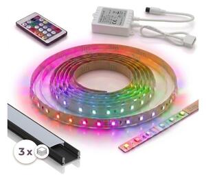 KIT 1x striscia LED RGBW digitale/9,6W/230V 3 m + 3x profili da incasso 1 m + telecomando