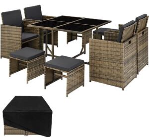 Tectake set da giardino in rattan bilbao, 4+4+1 con copertura protettiva