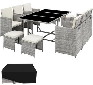 Tectake set da giardino in rattan malaga, 6+4+1 con copertura protettiva