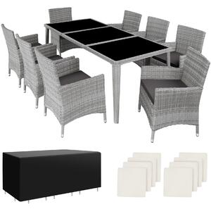 Tectake set in rattan menorca 8 sedie e 1 tavolo in alluminio, coperture protettive