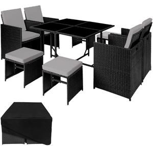 Tectake set da giardino in rattan bilbao, 4+4+1 con copertura protettiva