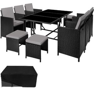 Tectake set da giardino in rattan malaga, 6+4+1 con copertura protettiva