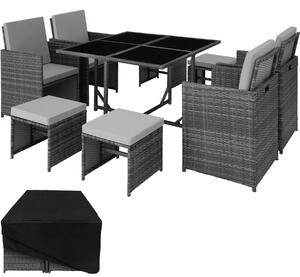 Tectake set da giardino in rattan bilbao, 4+4+1 con copertura protettiva
